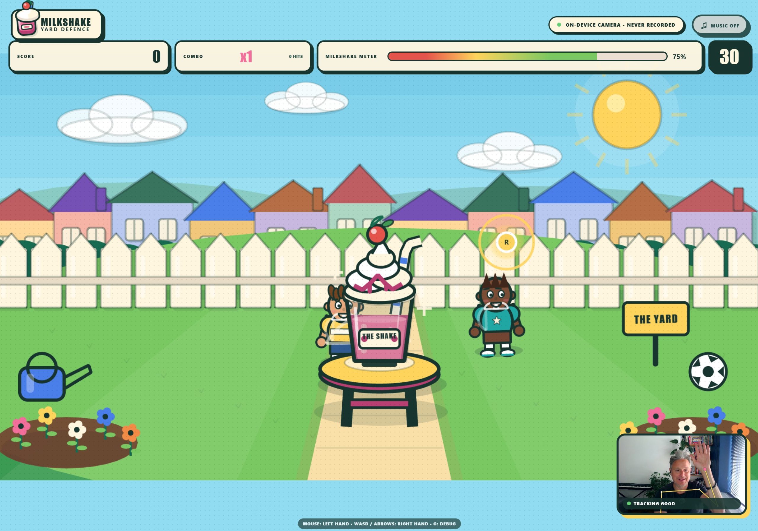 Milkshake Yard Defence interactive exhibition game with live webcam motion tracking