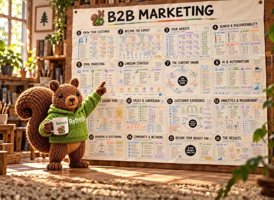 Refresh Creative squirrel presenting the complete B2B Marketing Blueprint